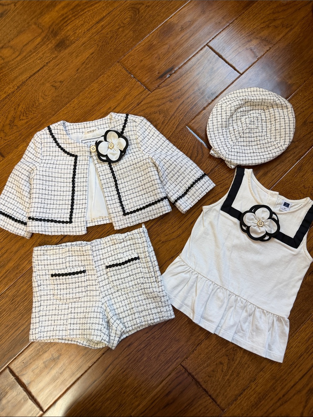 Janie and Jack  Cream & Black Tweed-Inspired 4-Piece Set
